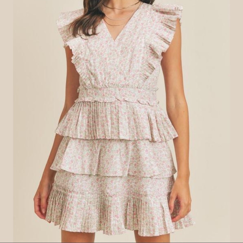 Ruffled Cap Sleeve, Floral mini dress